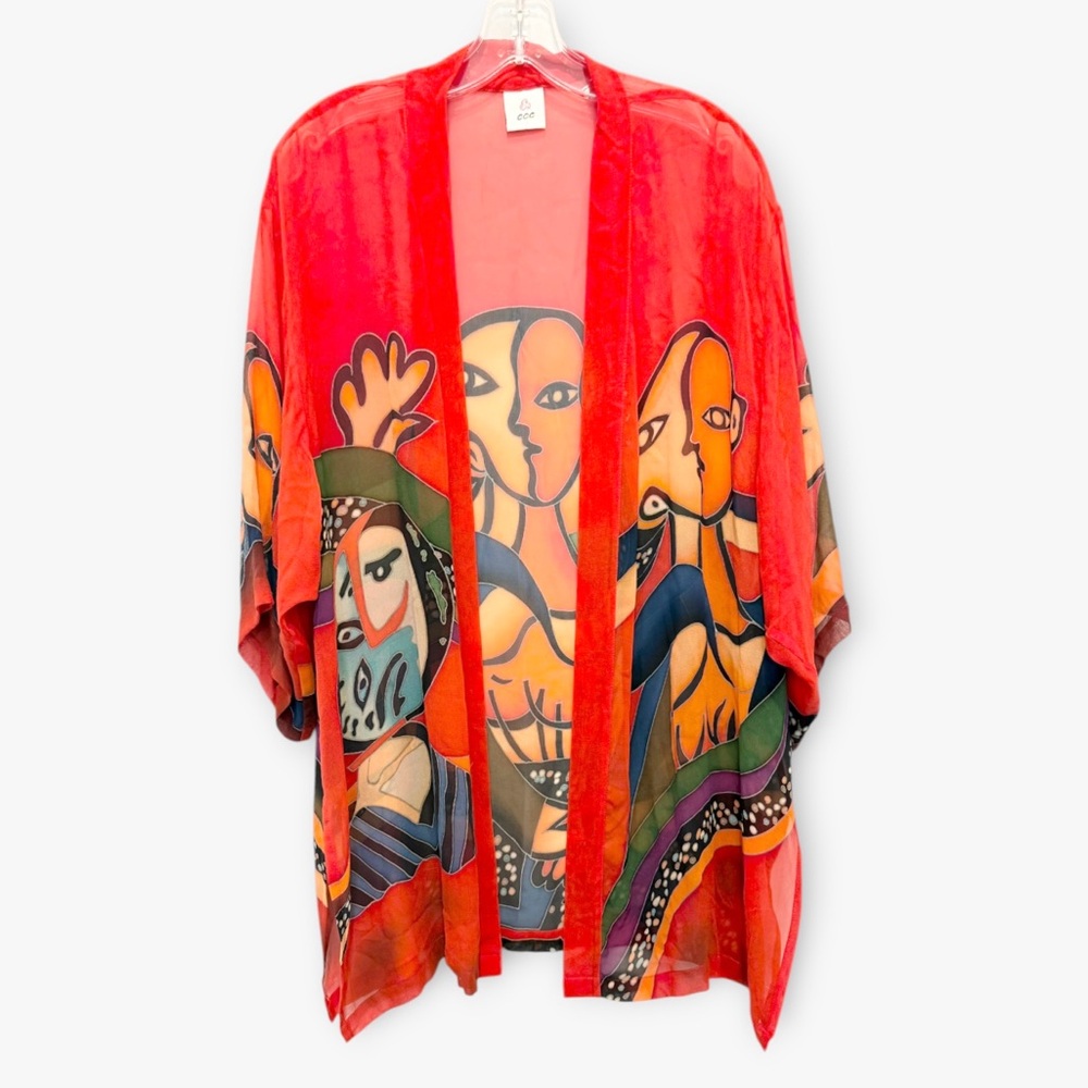 Picasso-Inspired 100% Silk Art-To-Wear Kimono Cadigan